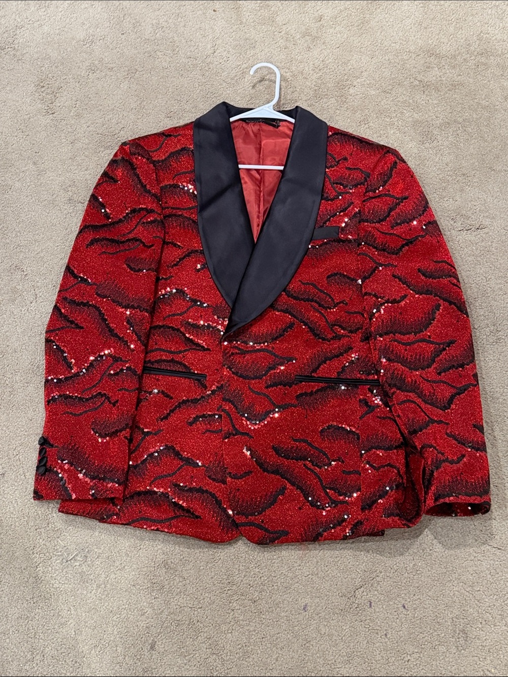 Men's Red Sequin Shawl Collar Blazer by